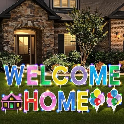 Yerliker 14 Pcs Welcome Home Lawn Sign with LED Lights Cover