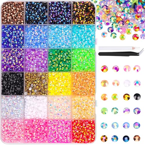 12600Pcs Resin Jelly Rhinestones with Tweezers for Crafting, Mixed-Color 4mm