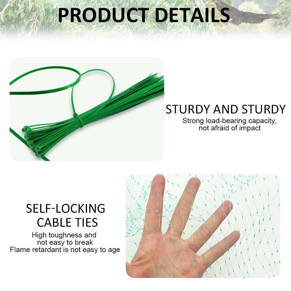 Filet Protection Oiseaux GIDWRIY 4x15m Vert Avec 50 Serre-Câbles - Filet Anti Pigeon Arbres Fruitiers