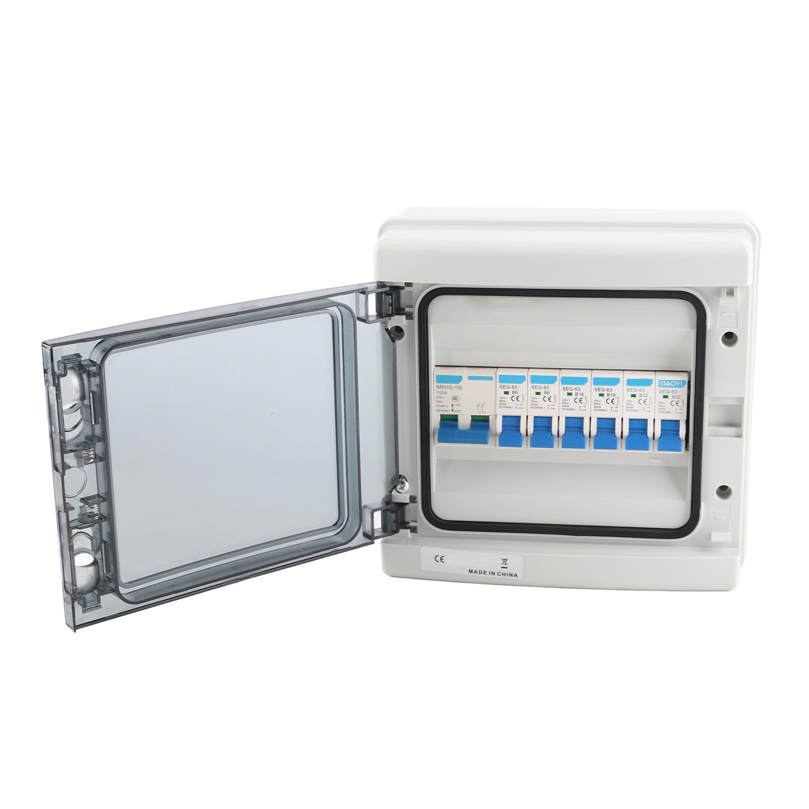 TOPINCN 6 MCB -Verteilungsbox (2xb6a + 2xb16a + 2xb32a) Hauptschalter 100A 6 EU -Routen Elektrische Sicherheit für Externe Verwendung ABS + PC Caravans