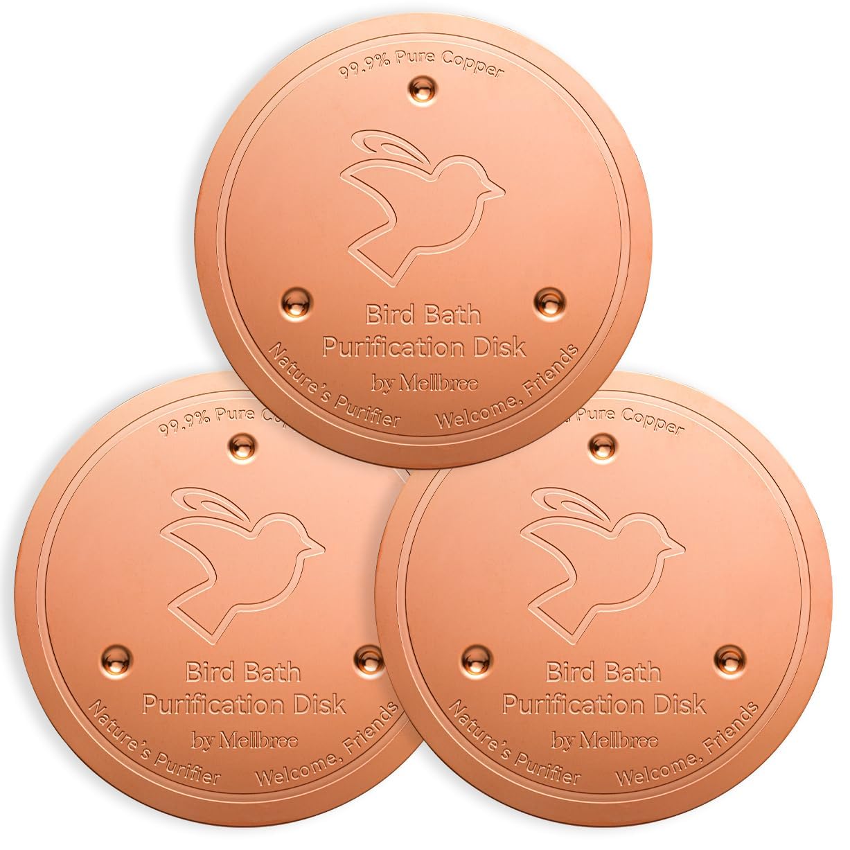 Mellbree 3 Pcs 99.99% Pure Copper Bird Bath Cleaner Discs 0.6mm Self-Cleaning & Algae Prevention Keeps Birdbath Water Fresh Year-Round Universal Fit for Outdoor Bird Baths, Bowls & Fountains