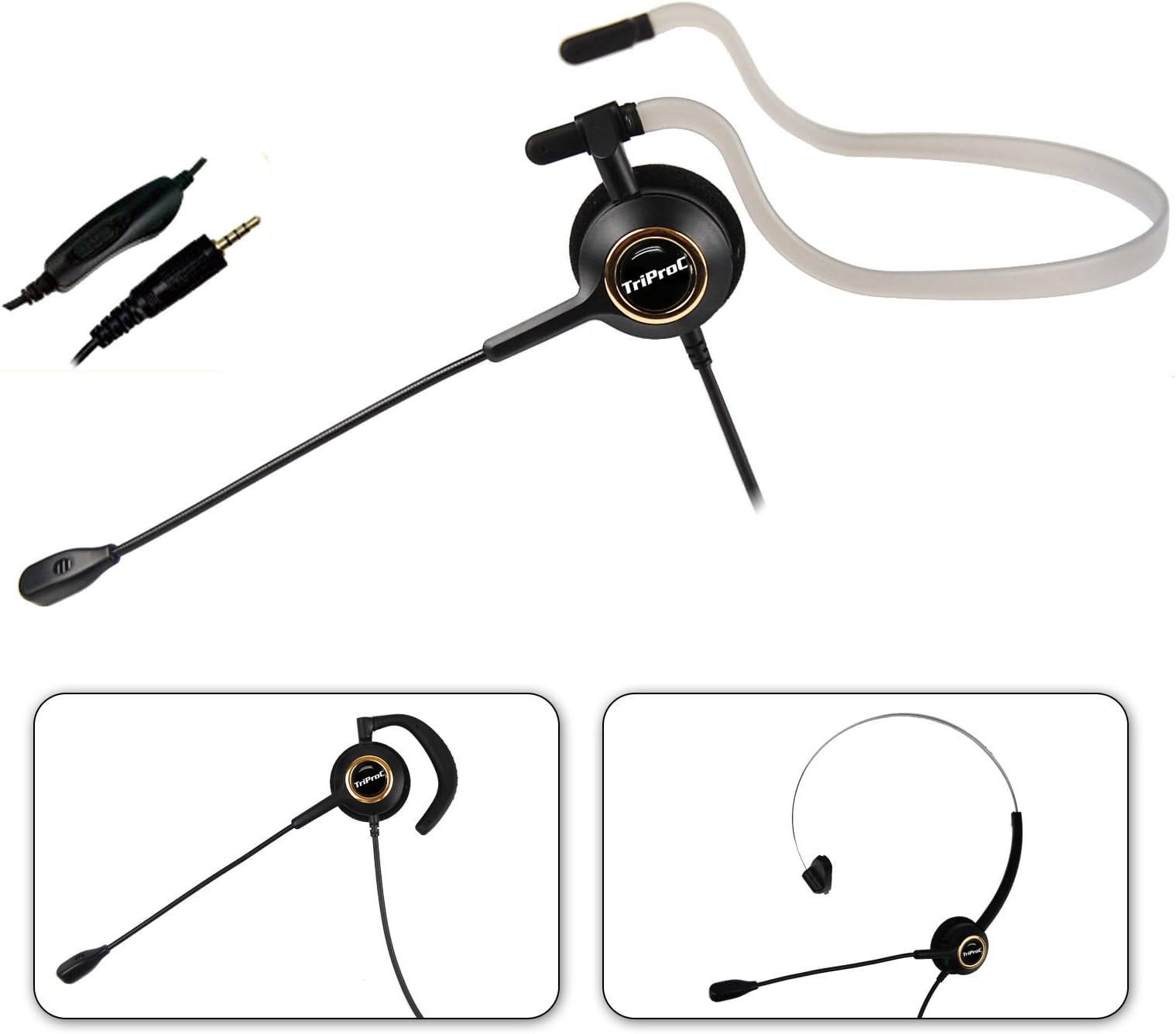 3-in-1 Hands-Free DC 3.5mm Plug Wired Monaural Cell Phone Headset with Mute and Volume Adjuster, 3 Kinds of Wear Mode.