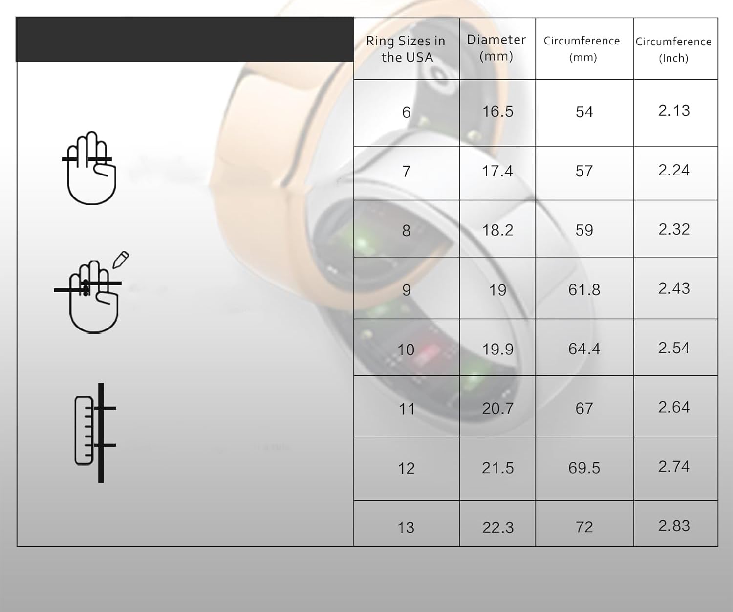 Anello intelligente per fitness, tracciamento sonno, battito cardiaco e ossigeno, taglia 7, nero