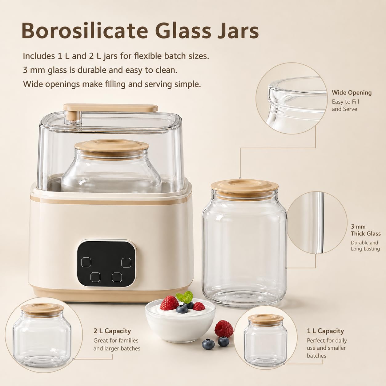Yogurtera, Tarros de Cristal 1L+2L, 7 Programas