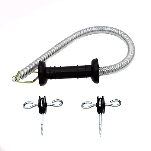 Miniatura 3 de Juego de 2 manijas de resorte para valla eléctrica, juego de manijas de valla eléctrica con anclajes, resorte de tensión de 16 pies (negro)