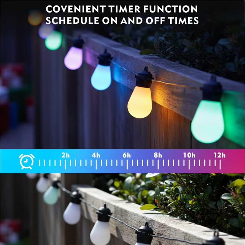 S14 Lichterkette für den Außenbereich, intelligente Terrassenlichter mit 15 bruchsicheren LED-Glühbirnen, App und Fernbedienung, 213 Szenenmodi, IP67 wasserdicht für Garten, Hochzeit