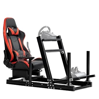 Supllueer Racing Simulator Cockpit Professional Grade with Red Seat Fit for Logitech G29 G920, for Thrustmaster T300, for Fanatec Aluminum Steering Wheel Stand No Display Bracket Wheel Pedal Shifter