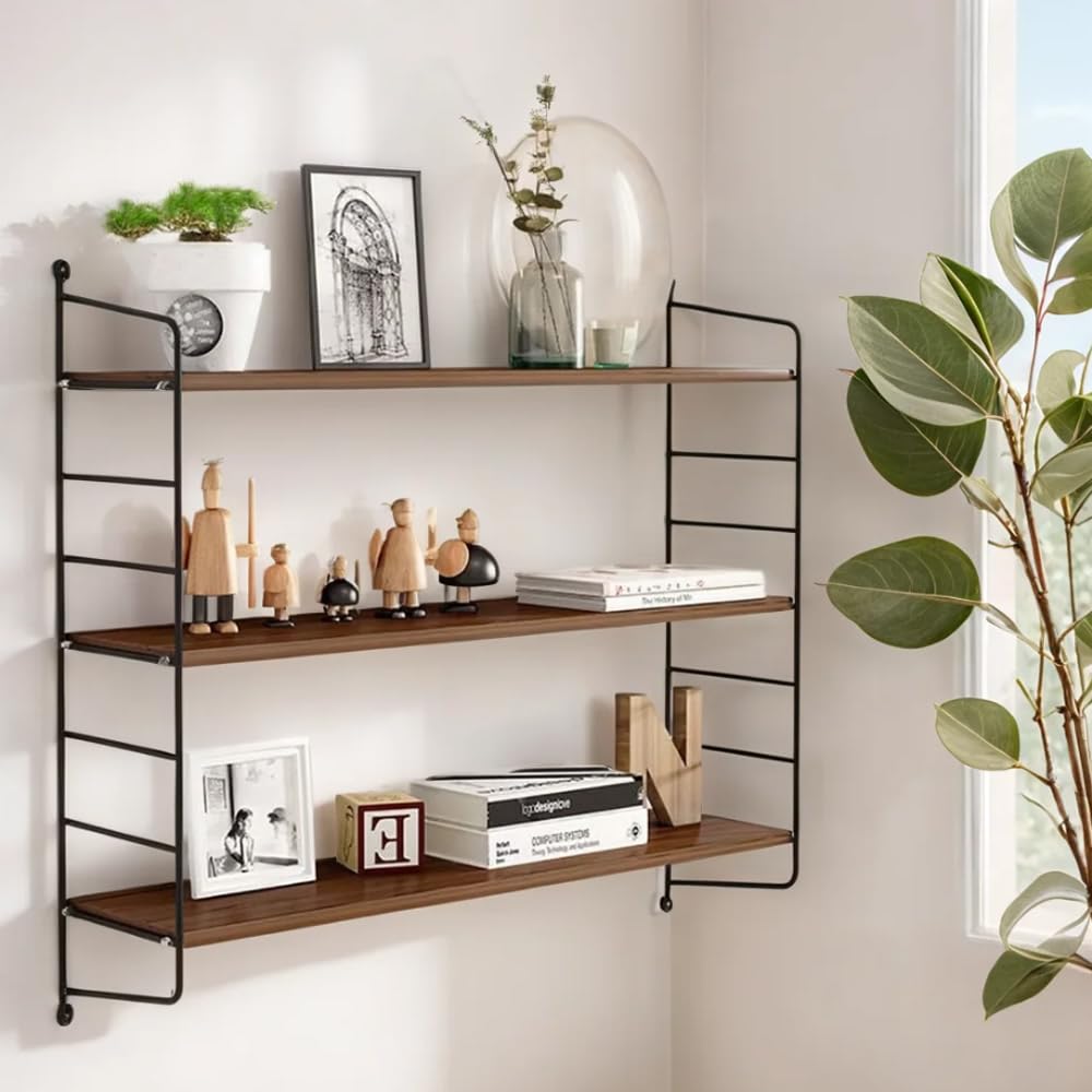 Amazon｜ウォールシェルフ 壁掛け棚 穴を開けない 飾り棚 3段 幅60 高