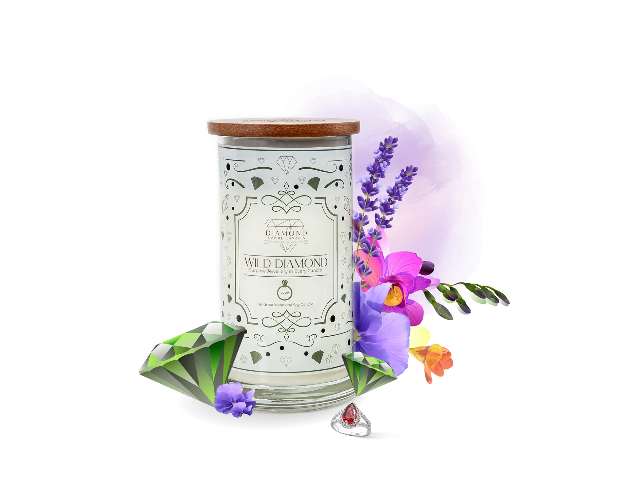 Diamond Empire Wild Diamond Candle, Highly Scented Candles, Candles Gifts for Women, Couples, Birthday, Wedding, Girl Friend, Wife, Mother's Day| 2 Wick Candles (Burn up to 140 H) Rings, L/M