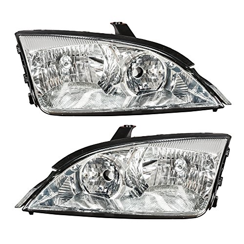 Pair Front Headlight Assembly Compatible with 2005 2006 2007 ford Focus Left Right Side Replacement Headlamps Driving Light Chrome Housing Clear Lens