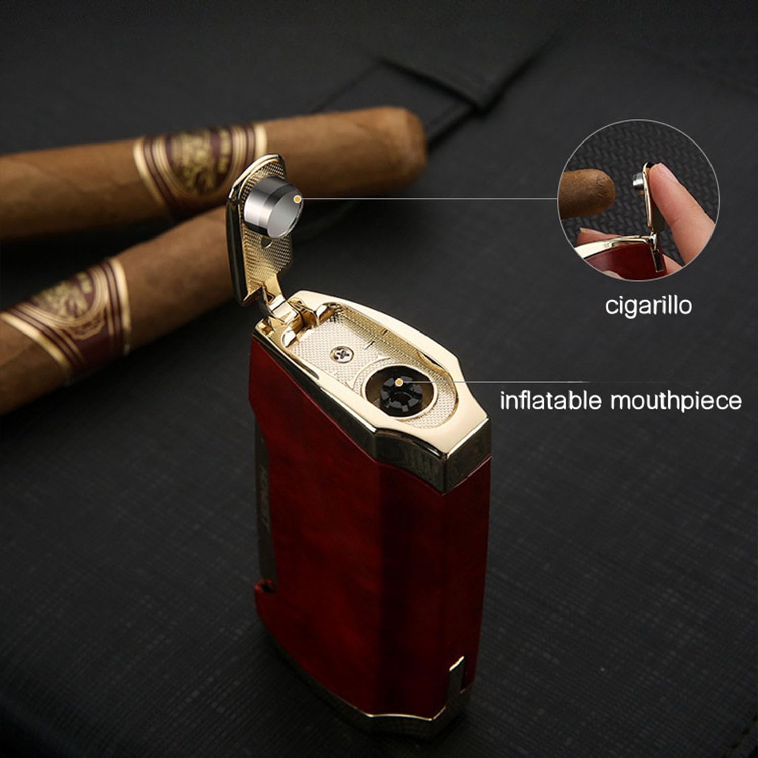 Mini Encendedor Chorro Doble Llama Más Ligero de Gas Butano Recargable y Ajustable con Perforador de Cigarros para Hombres y Mujeres (sin Gas),Red