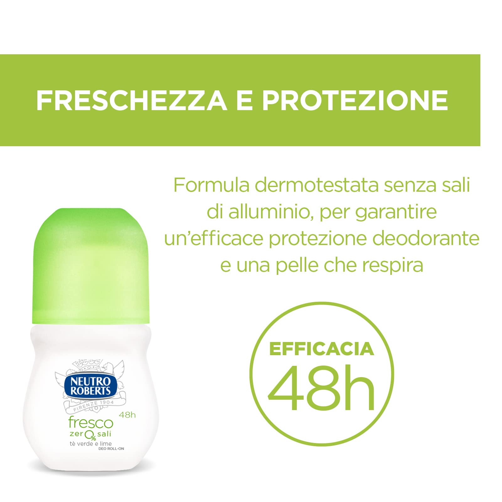 Neutro Roberts, Deodorant Roll On Frisch mit grünem Tee und Limette, kein Aluminiumsalz, keine Flecken, Deodorant für Damen und Herren, dermatologisch getestet - Packung mit 6 Stück à 50 ml