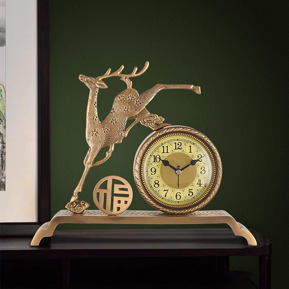 Mantel Clock, Metal Desk Clock Mantle Clock for Living Room Décor Silent, Decorative, Battery Operated Mantle Clock for Fireplace Mantel, Office,