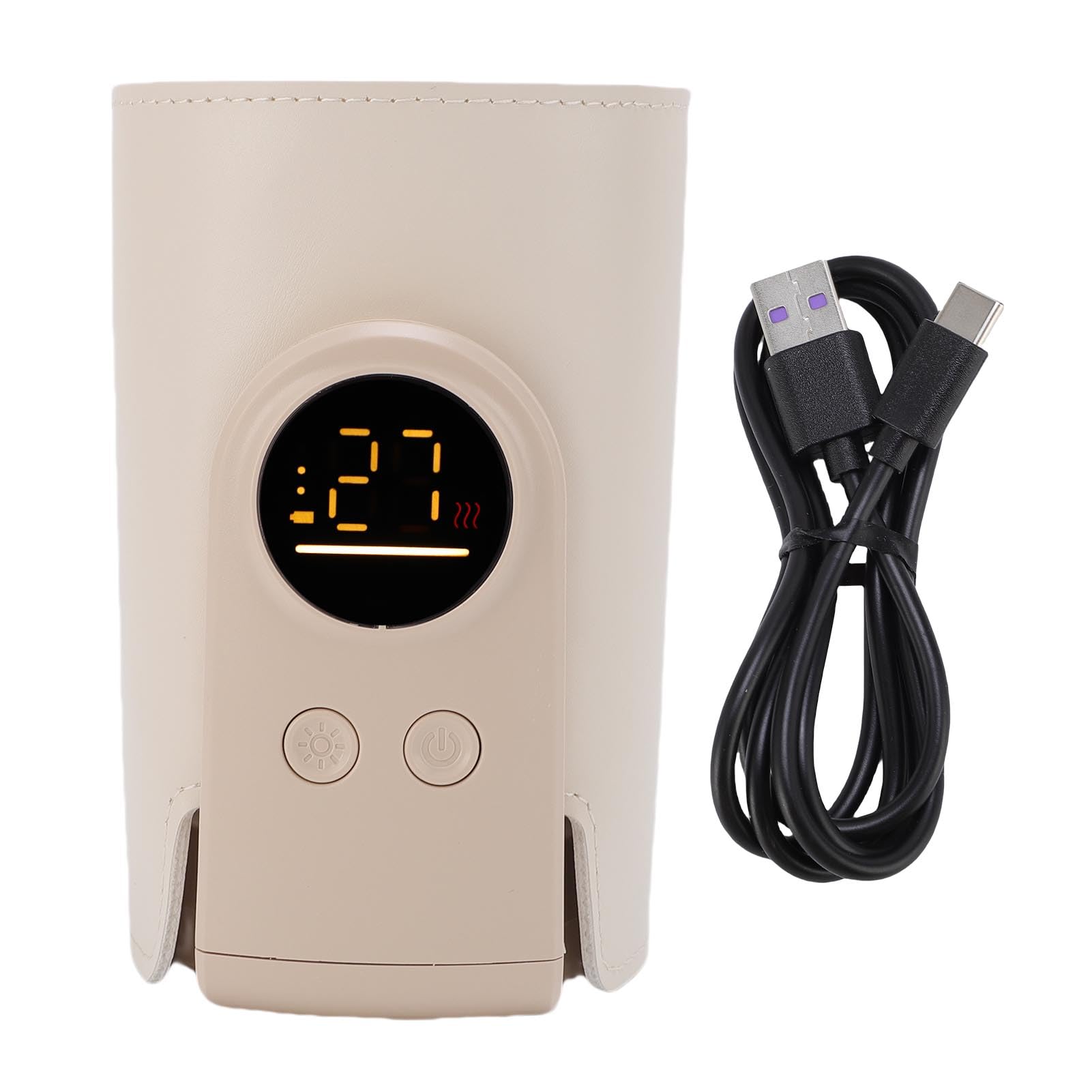 Cocoarm Scaldabiberon Veloce, Scaldabiberon in Pelle ABS con Riscaldamento Cordless USB C, Controllo della Temperatura a 6 Livelli da 100,4 a 122°F, Luce Notturna per Viaggi e Allattamento Notturno