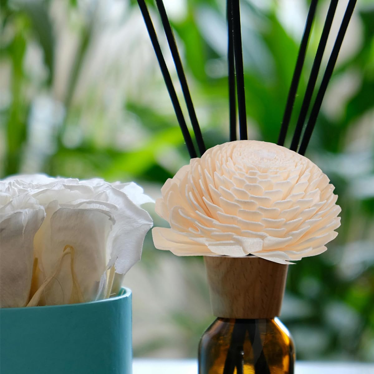 MAGICLULU Diffuseur de Parfum 2pcs Tête de Fleur en Corde de Coton Beige, Diffuseur D'huiles Essentielles Léger et Élégant pour Décoration de Voiture ou Intérieur