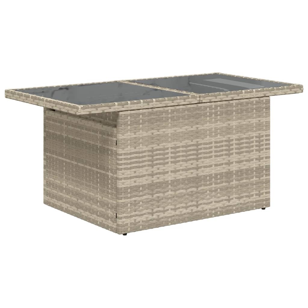 Stół ogrodowy ze szklanym blatem, jasnoszary, 100 x 55 x 73 cm, polirattan, odporny na warunki atmosferyczne, stal malowana proszkowo, stół balkonowy, na taras i do ogrodu
