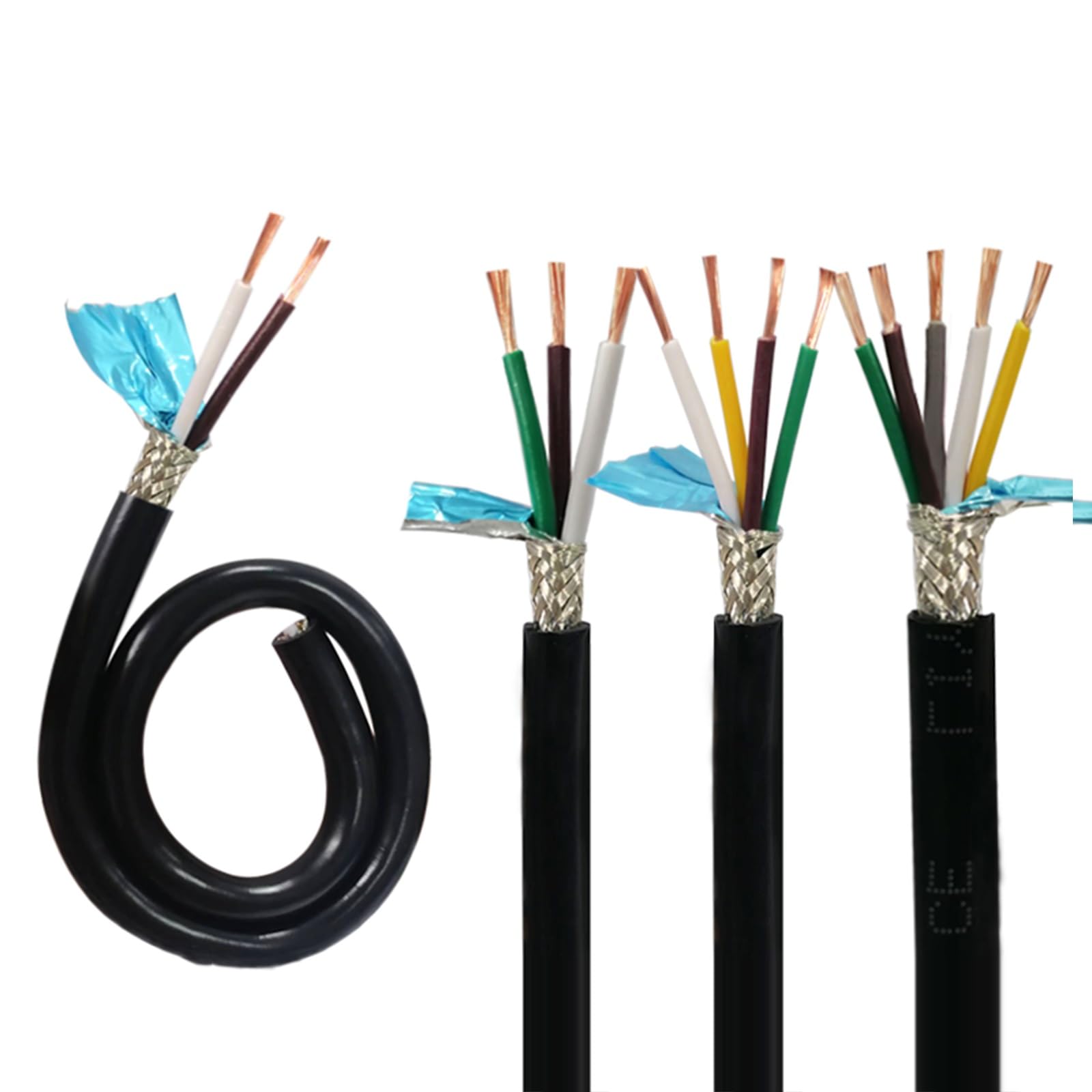 Cable De Datos Apantallado 2/3/4/5 Hilos 24/22 AWG 300V, Doble Blindaje Antiinterferencias, CE, Chaqueta PVC Flexible Retardante De Llama, For Automatización Industrial PLC Sensores(32ft,3C-22A)