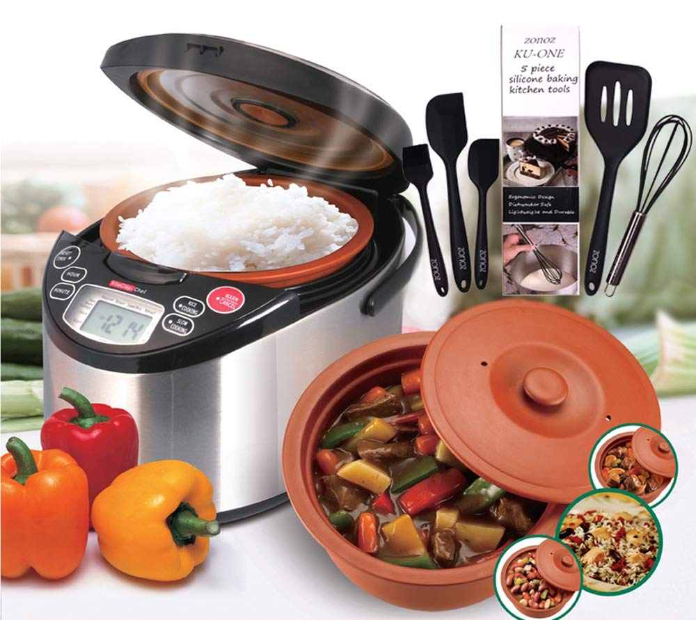 VitaClay VM7900-8 Smart Organic Multi-Cooker- A Rice Cooker, Slow Cooker, Digital Steamer plus bonus Yogurt Maker, 4.2-Quarts/8-Rice Measuring Cups & Zonoz 5-Piece Silicone Spatula Set (Bundle)