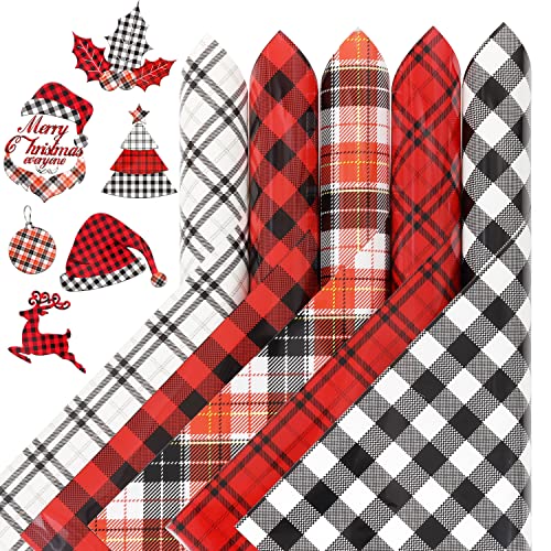 ZAIONE Heat Transfer Vinyl Bundle : 5 Pack 12x10 Inch Buffalo Plaid Christmas Patterned Red Black White HTV Iron on Vinyl Sheets T-Shirts Craft Decorations for Cricut Cutter Machine