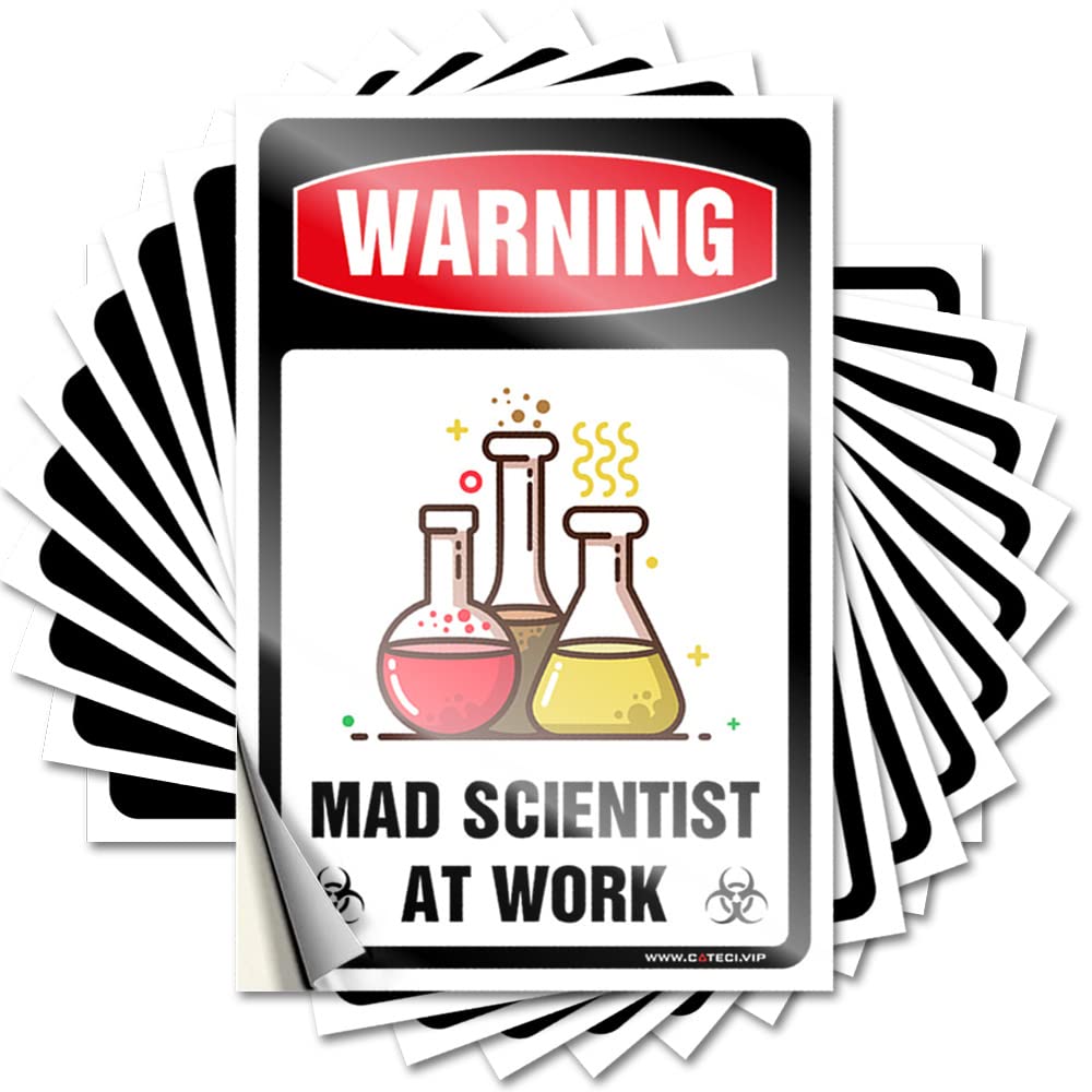Stickers Vintage Bathroom Decor Vinyl Sticker | Warning Mad Scientist At Work Custom for Motorcycle Use(12X18CM)