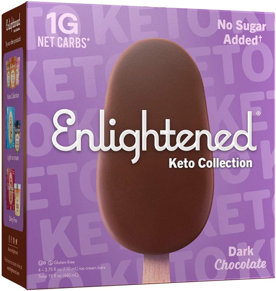 Enlightened, Keto Ice Cream, Low Sugar, Low Calories, 1g Net Carbs (Pack of 8) (Dark Chocolate, 32 Bars)