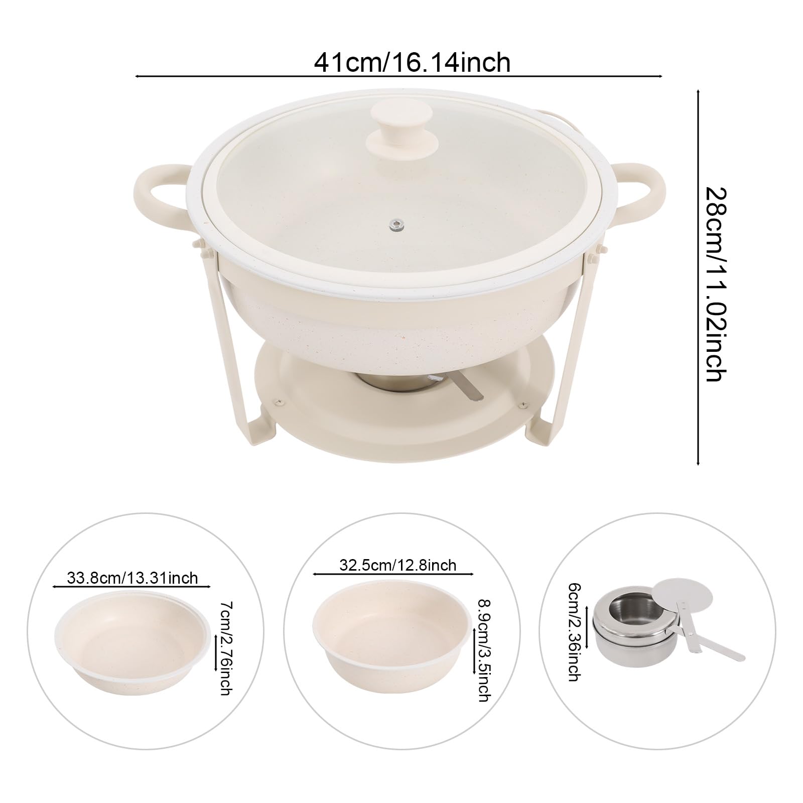 Chafing dish, plato de servir, juego de aparador de 2 piezas 5QT de acero | Set 2 platos 5,5L, acero inoxidable con revestimiento maifanite, vidrio templado, servicio caliente o frío