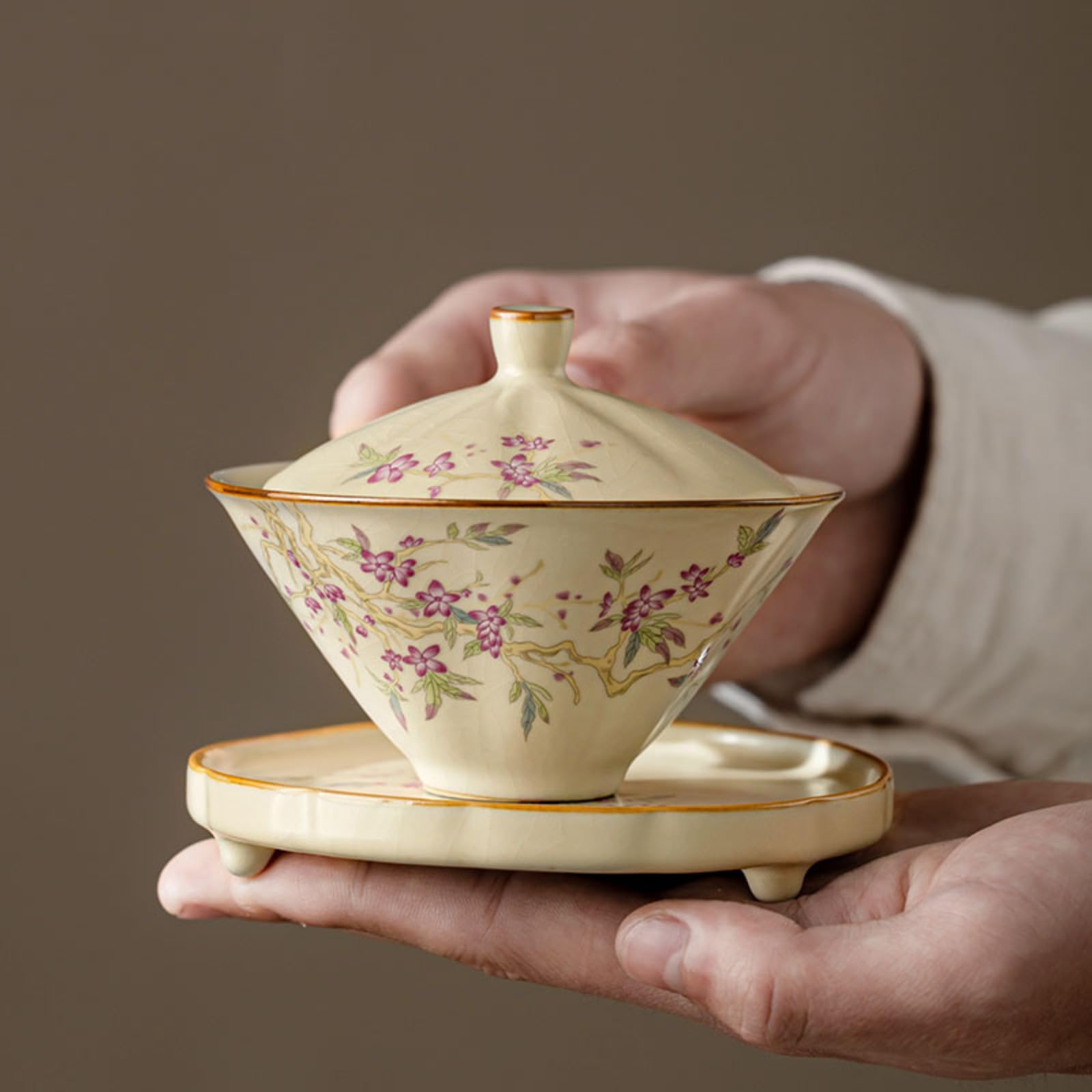 Beżowy Ru Kiln Gaiwan, 130 ml, zestaw do herbaty Kung Fu Domowa miska na herbatę