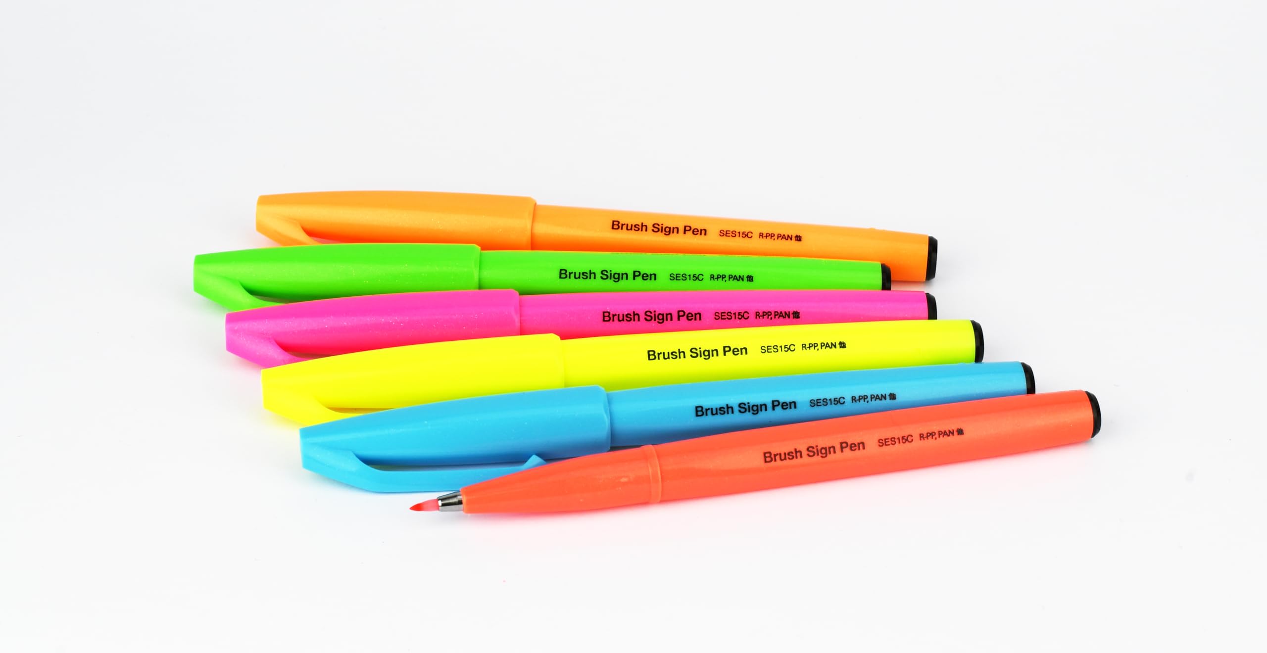 Pentel SES15C-FKX Brush Sign Pen neonowo-zielony, długopis z włókien, końcówka przypominająca pędzel, 10 sztuk