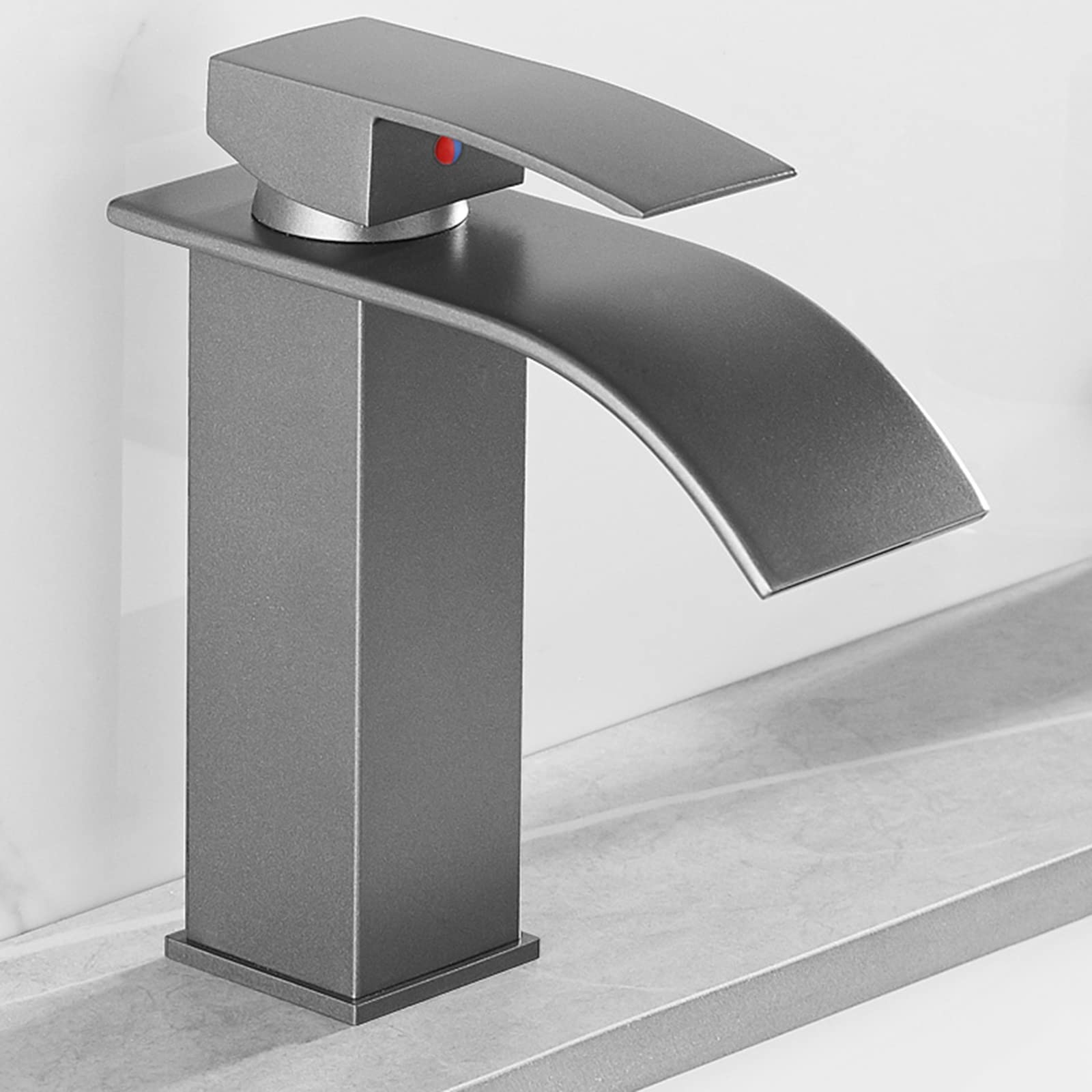 COSZWQDP Basin Mixer Faucet Waterfall Brass Cold and Hot Water Bathroom Gray