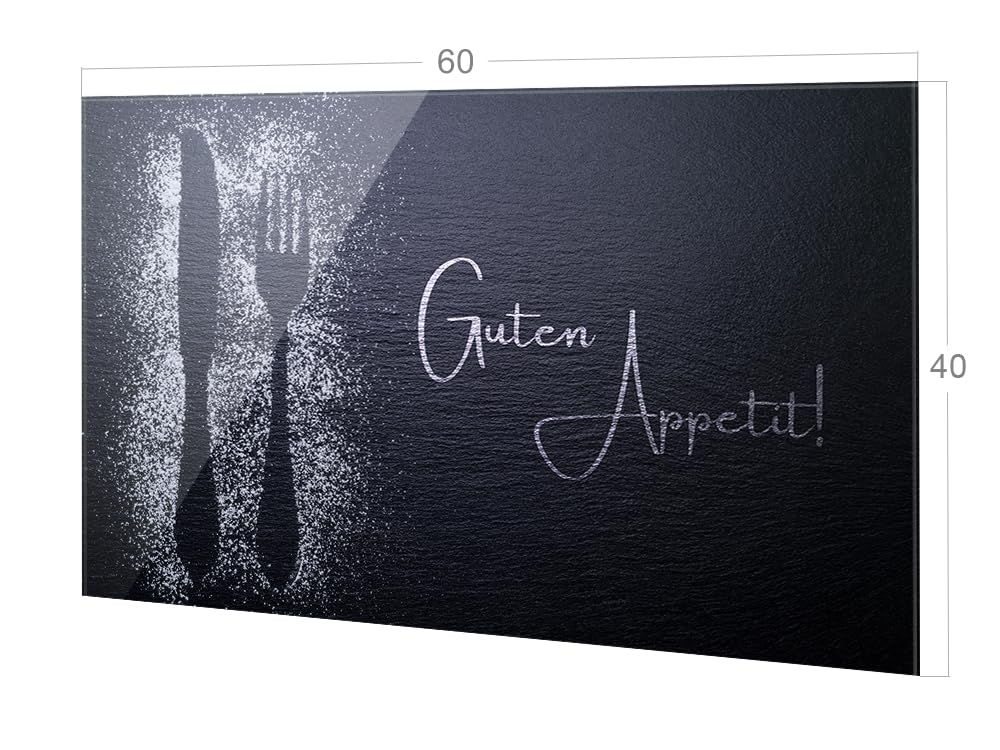 GRAZDesign Spritzschutz Küchenrückwand Glas Küche für Herd & Küchenspüle, Grau Guten Appetit Glasplatte Rückwand Küchenwand Wandschutz | 60x40cm