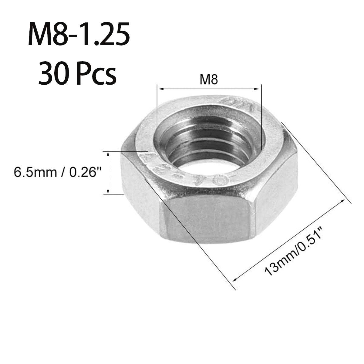 Pack 60 Tuercas Hexagonales M8x1.0 De Acero Galvanizado - Para Lámparas, Maquinaria, Bricolaje, Altura 2.5mm