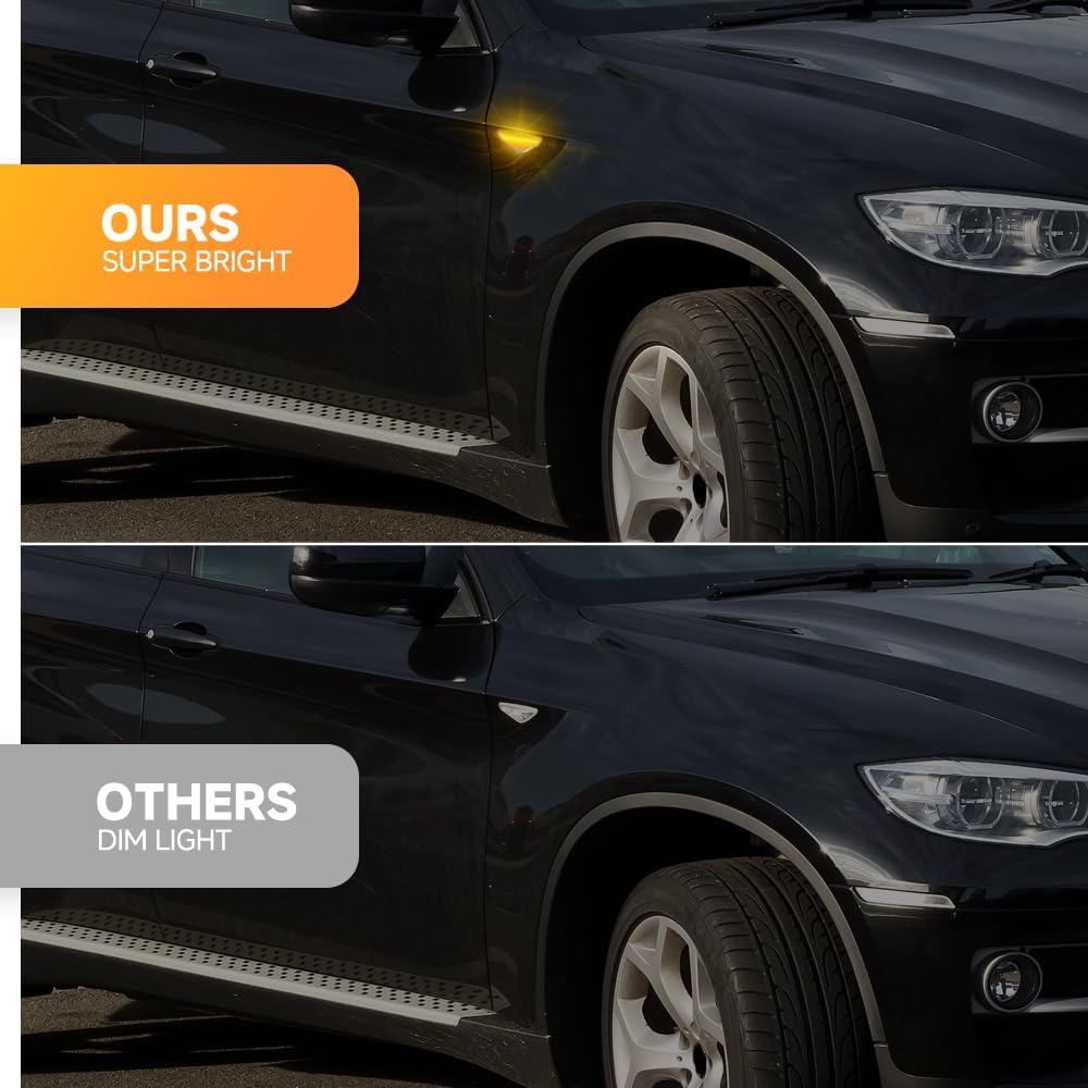 Clear Lens Dynamic LED Front Fender Side Marker Light Assembly Compatible With BMW F25 X3 E70 X5 E71 X6 LED Front Turn Signal Lights Kits OEM sidemarker Replacement