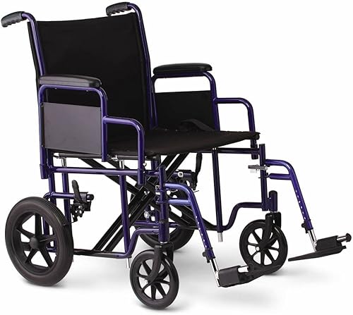 Medline TCB228N21S Silla de transporte resistente soporta hasta 500 libras, Silla de ruedas de transporte bariátrico, asiento de 22" x 18", marco