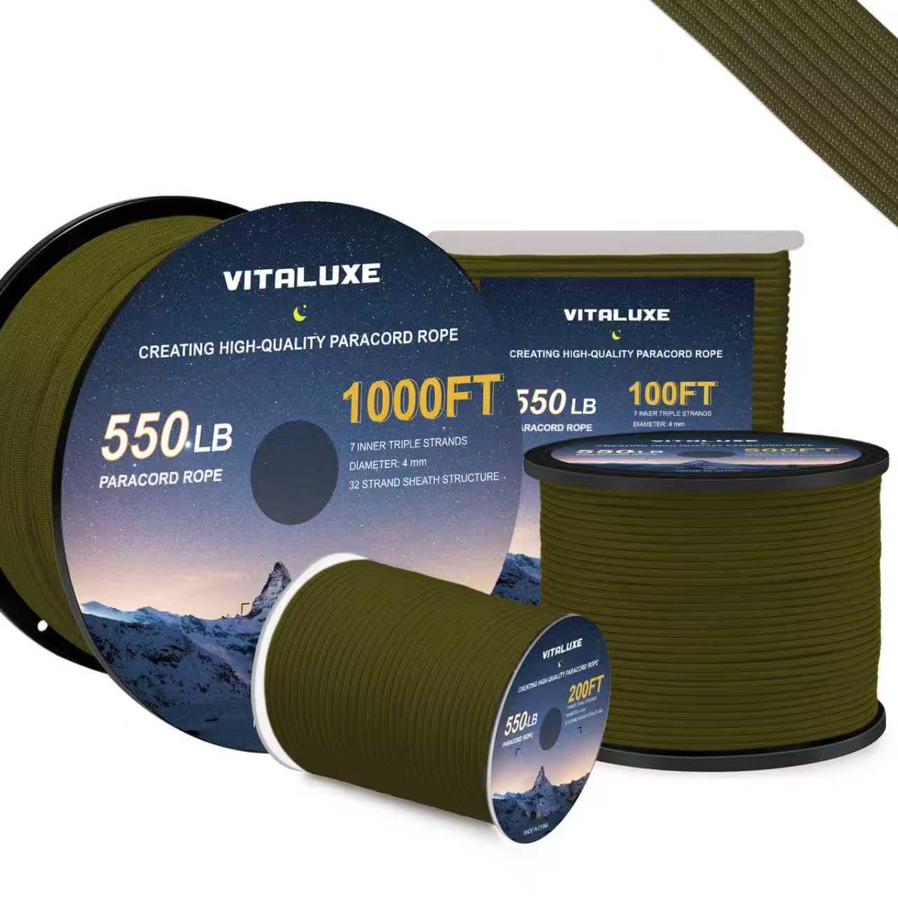 Paracord 550 linka użytkowa 4 mm, 7 potrójnych żyłek, linka spadochronowa do sprzętu survivalowego, biwakowania, wędrówek i bransoletek DIY, breloków, akcesoriów, typ III, 1000 m, zieleń
