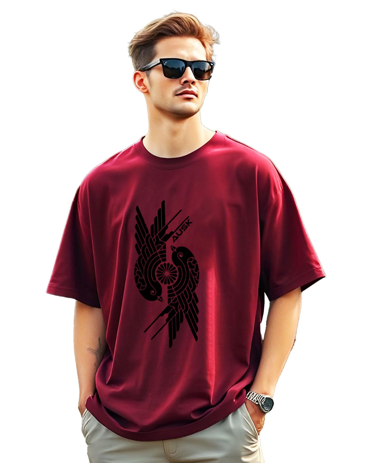 ausk Mens Loose Fit Oversized Printed Cotton T-Shirts-picture-31