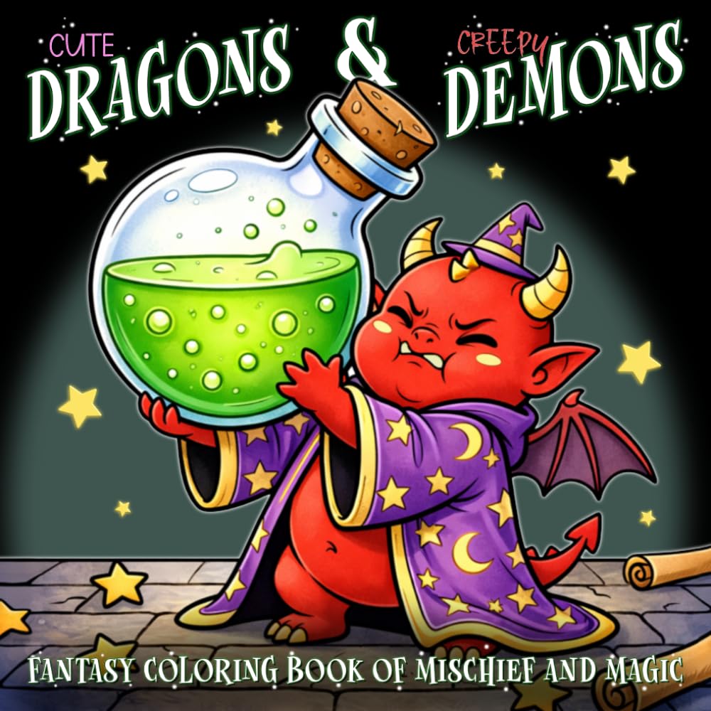 Cute Dragons & Creepy Demons: Fantasy Coloring Book of Mischief and Magic