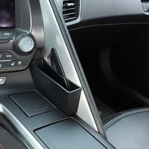 Miniatura 3 de Caja de almacenamiento lateral con panel de palanca de cambios de control, compatible con Corvette C7 Stingray 2014-2019 ABS negro, 1 unidad,