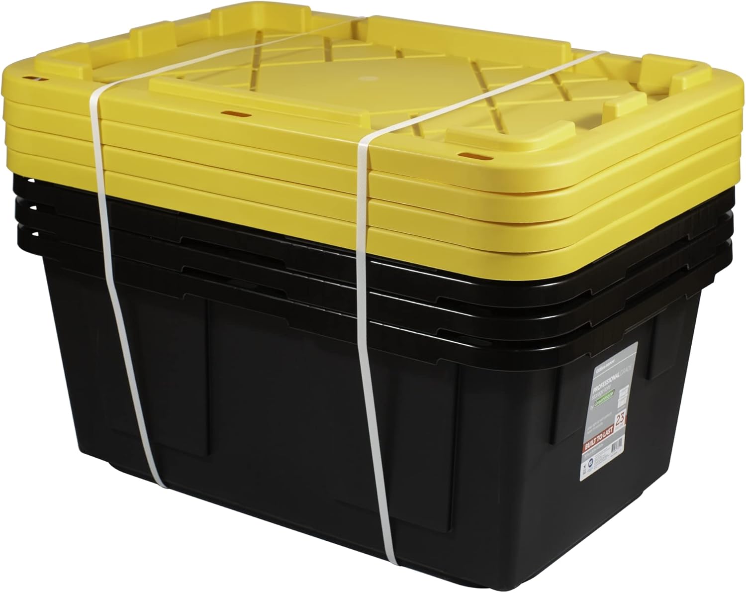 Office Depot® Brand by Greenmade® Professional Storage Totes, 23-Gallon, Black/Yellow, Pack Of 4 Totes
