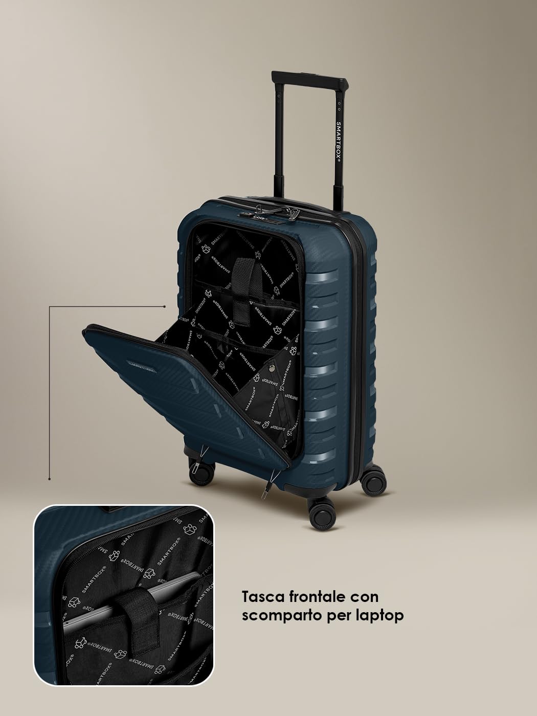 Smartbox trolley da cabina con vano laptop S 55 cm | valigia rigida 36×22×55 cm con apertura frontale, 4 doppie ruote & serratura TSA | polipropilene leggero – Edition 01