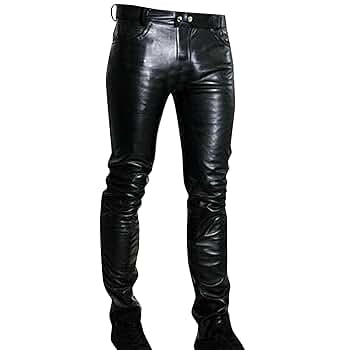 Men's Skinny Leather Pants Slim Fit Moto Biker Pants Stretch