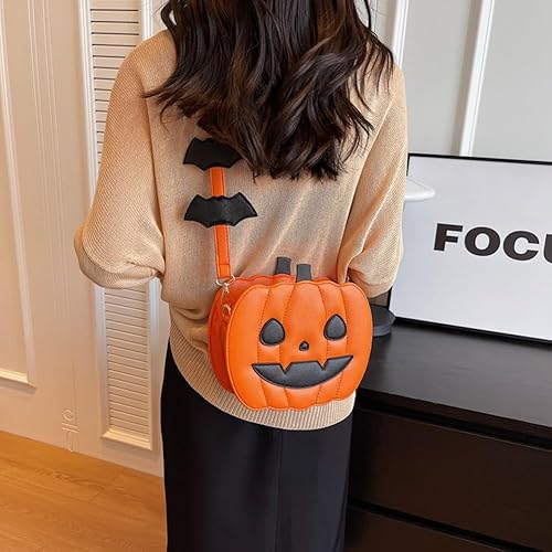 Miniatura 3 de Bolso de Halloween con diseño de calabaza, bolso cruzado novedoso de piel sintética, bolso cruzado de calabaza de Halloween
