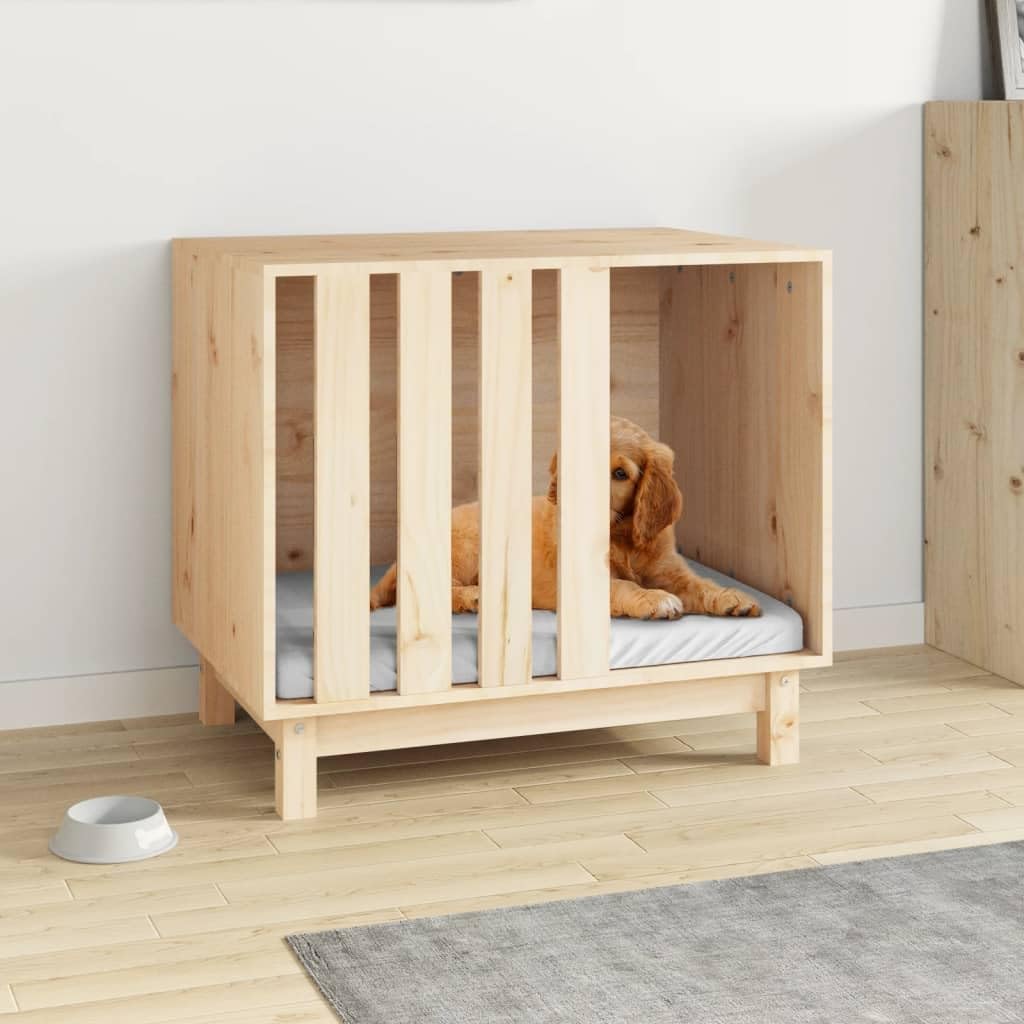 Hundehütte 70x50x62 cm aus massivem Kiefernholz, Hundebett mit stabilem Holzrahmen für bequemes Kuscheln, rechteckiges Haustierbett im schlichten Design für minimalistische