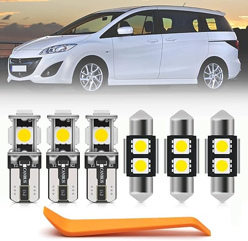 Kit de 7 bombillas LED blancas para luces interiores para Mazda 5 mapas, cúpula de carga, luces superbrillantes de 6000 K para placa de matrícula