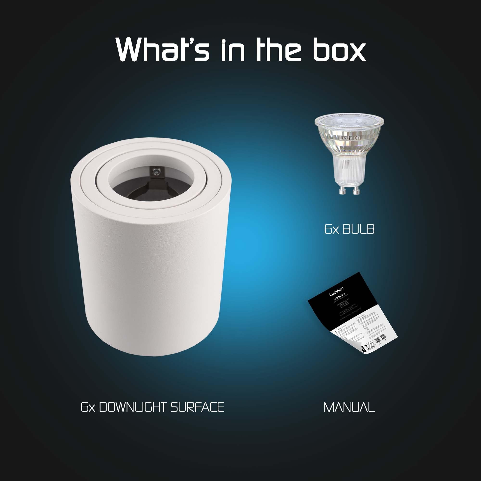 Ledvion 6er Set LED Aufbauspot Weiss Rund 3W Warmweiss | mit Leuchtmittel geliefert; fuer Decke Flur Kueche und Wohnraum