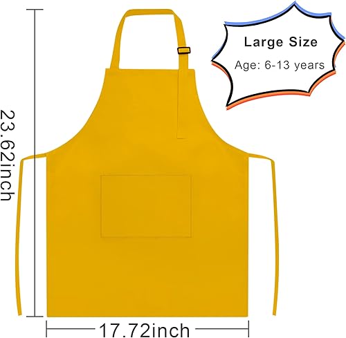 Miniatura 4 de Juego de delantal y sombrero de chef para niños, 24 piezas con 2 bolsillos ajustables para cocinar, aula, hornear, pintura, 6 a 13 años, multicolor