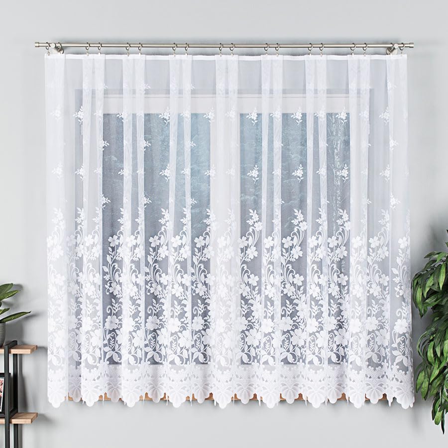 Weiß Jacquard 600x250 cm (BxH) Danuta mit Kräuselband Wohnzimmer Küche Schlafzimmer Schiebevorhänge Blumen Muster Eleganten Design