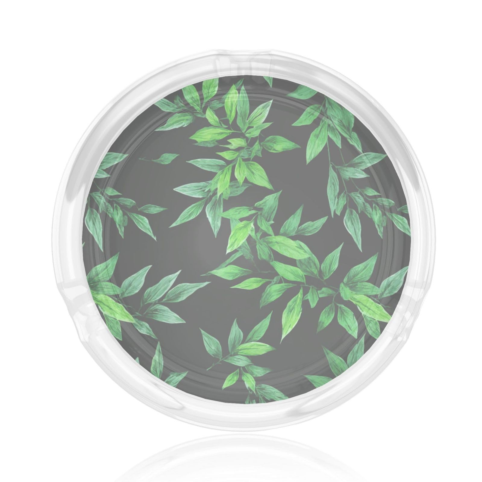 Green Leaves On Black Glass Ashtray For Cigarettes Ash Trays Case For Home Office Decor