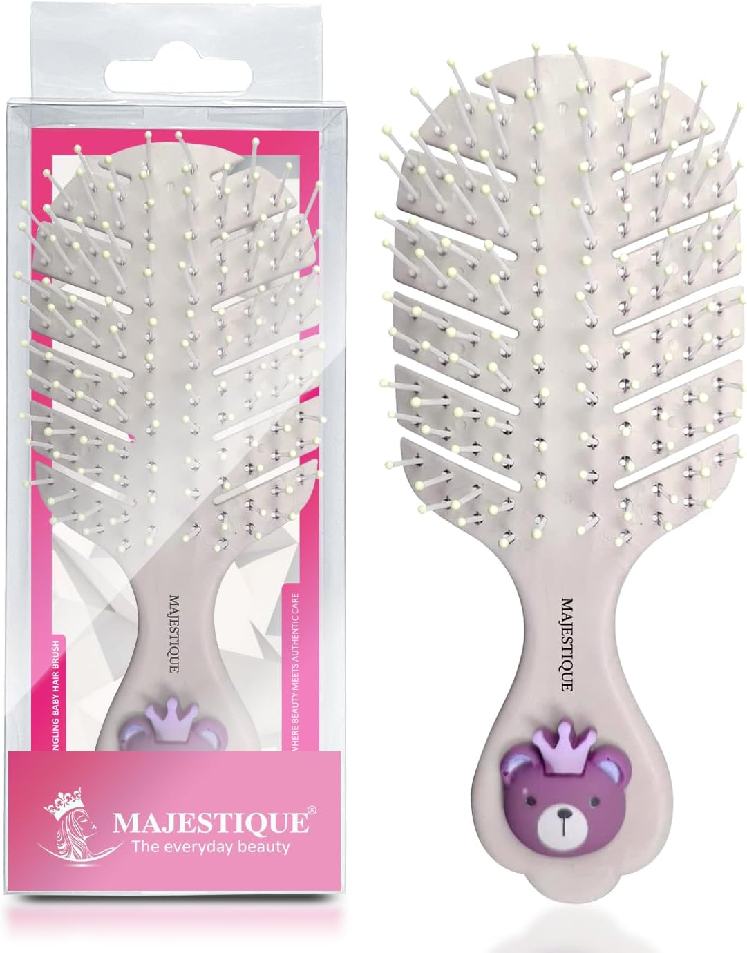 Majestique Mini Travel Hair Brush – Pocket-Sized Detangling Comb for Kids, Women & Men – Bio-Friendly, Lightweight Brush for Curly, Wet & Dry Hair – Compact Styling Tool (Color May Vary)