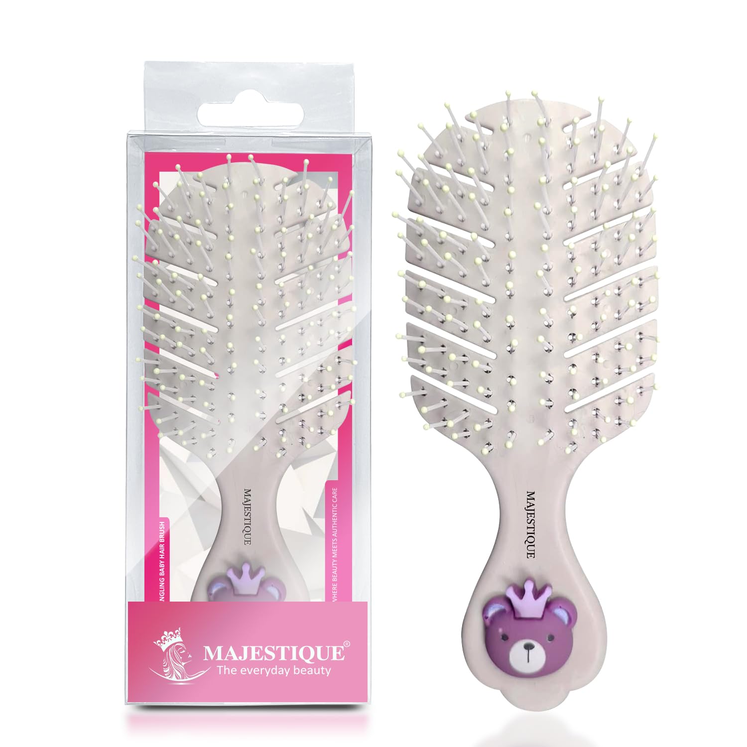 Majestique Mini Travel Hair Brush – Pocket-Sized Detangling Comb for Kids, Women & Men – Bio-Friendly, Lightweight Brush for Curly, Wet & Dry Hair – Compact Styling Tool (Color May Vary)