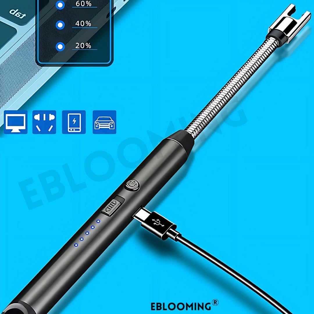 Eblooming Electric Lighter, Electric USB Rechargeable Lighter with Battery Display, Longer Flexible Neck Windproof Plasma Arc Long Lighters for Candles, Fireworks, KitchenUse 1